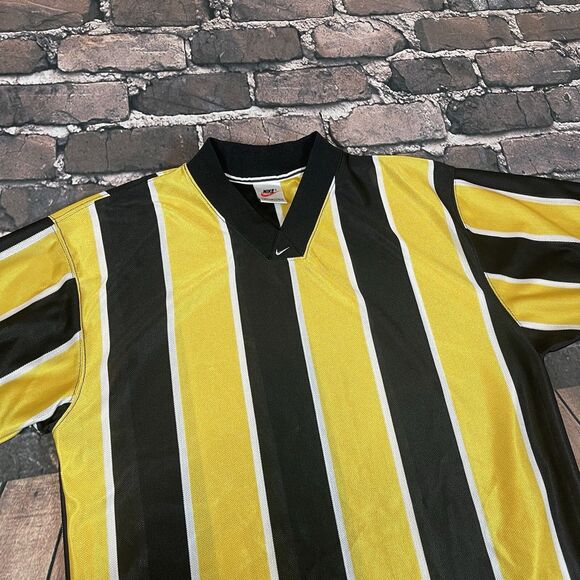 Vintage Nike Soccer Jersey Yellow Black Striped Center Swoosh Size M 90s Team - Picture 6 of 16